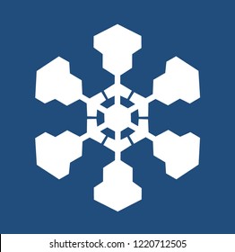 White snowflake on a blue background. Vector image. Design element for cards, banners, stands, posters. Winter pattern
