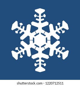 White snowflake on a blue background. Vector image. Design element for cards, banners, stands, posters. Winter pattern
