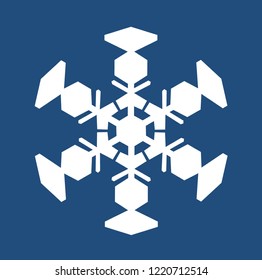 White snowflake on a blue background. Vector image. Design element for cards, banners, stands, posters. Winter pattern