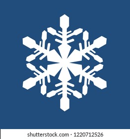 White snowflake on a blue background. Vector image. Design element for cards, banners, stands, posters. Winter pattern