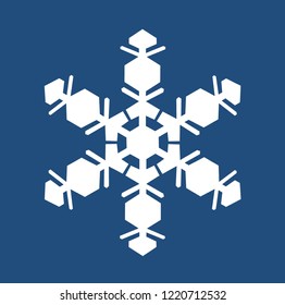 White snowflake on a blue background. Vector image. Design element for cards, banners, stands, posters. Winter pattern