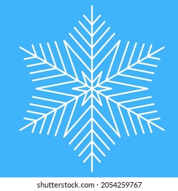 Weiße Schneeflocke auf blauem Hintergrund, Symbol. Einfaches niedliches Weihnachtssymbol, geometrische Form-Schneeflocke, Winterdesign, Vektorgrafik