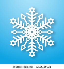 Copo de nieve blanco sobre fondo azul para el diseño invernal. Tarjetas de Navidad de Año Nuevo. Silhouette congelada de un copo de nieve. EPS vectorial 10.