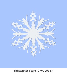 White snowflake on a blue background. Vector illustration