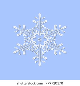 White snowflake on a blue background. Vector illustration