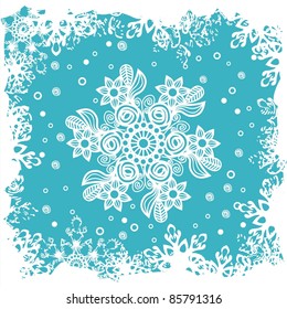 white snowflake on blue background. Vector illustration
