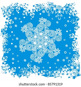 white snowflake on blue background. Vector illustration