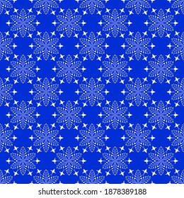 White snowflake on blue pattern. Fashion graphic background design. Modern stylish abstract texture. Diagonal ornament. Colorful template for prints textiles, wrapping, wallpaper Vector illustration