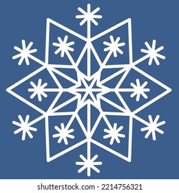 White snowflake on dark background, symmetrical vector for design