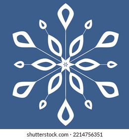 White snowflake on dark background, symmetrical vector snow mandala crystal for design