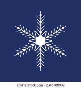 Un copo de nieve blanco sobre un fondo azul oscuro. Decoración para Navidad y Año Nuevo diseño de tarjetas, carteles, sitios web, iconos. Ilustración lineal vectorial simple