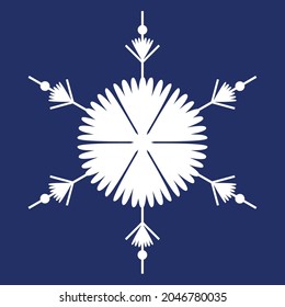 White snowflake on a dark blue background. Decor for Christmas and New Year design of cards, banners, websites, icons. Simple vector linear illustration