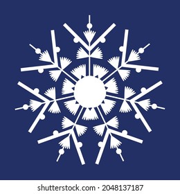 White snowflake on a dark blue background. Decor for Christmas and New Year design of cards, banners, websites, icons. Simple vector linear illustration
