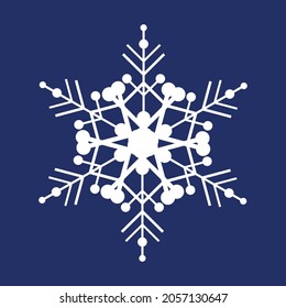 Weiße Schneeflocke auf dunkelblauem Hintergrund. Dekor für Weihnachten und Neujahr Design von Karten, Banner, Websites, Symbole. Einfache Vektorgrafik-Lineargrafik