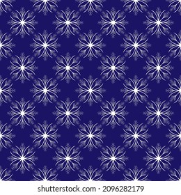 White snowflake on dark blue seamless pattern. Fashion graphic background design. Modern stylish abstract texture. Colorful template for prints, textiles, wrapping, wallpaper. Vector illustration