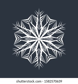 White snowflake on a dark gray background. Christmas decorative element