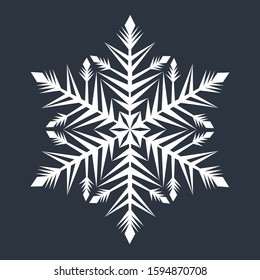 White snowflake on a dark gray background. New Year element. Winter decor