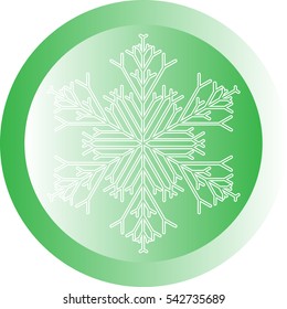 White snowflake on green ball or button - icon. Vector eps 10