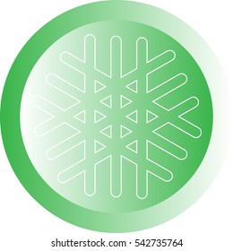 White snowflake on green ball or button - icon. Vector eps 10