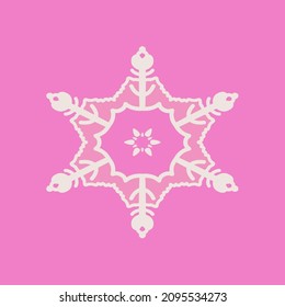 El copo de nieve blanco sobre un fondo rosa claro.