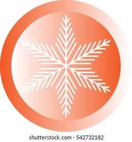 White snowflake on orange ball or button - icon. Vector eps 10