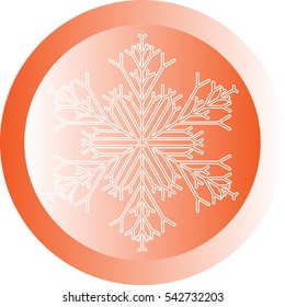 White snowflake on orange ball or button - icon. Vector eps 10