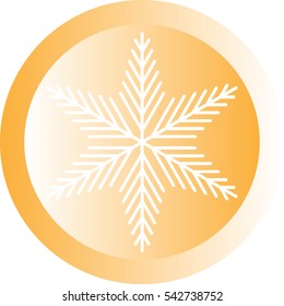 White snowflake on orange ball or button - icon. Vector eps 10
