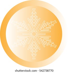 White snowflake on orange ball or button - icon. Vector eps 10