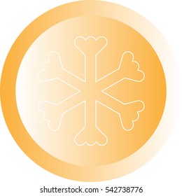 White snowflake on orange ball or button - icon. Vector eps 10