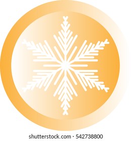 White snowflake on orange ball or button - icon. Vector eps 10