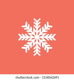 White snowflake on a red background. snowflake icon. sign design. Christmas and winter theme. Simple flat illustration on white background.