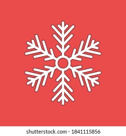 White snowflake on a red background. snowflake icon. Sign design. Christmas and winter theme. Simple flat illustration.