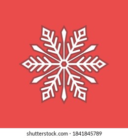 Un copo de nieve blanco sobre un fondo rojo. icono de copo de nieve. Diseño de signos. Navidad e invierno. Ilustración plana simple.