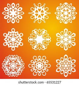 white snowflake on red background. Vector illustration