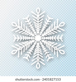 White snowflake on a transparent background for winter design. Christmas New Year cards. Frozen silhouette of a snowflake. Vector EPS 10.
