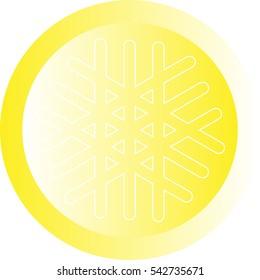 White snowflake on yellow ball or button - icon. Vector eps 10
