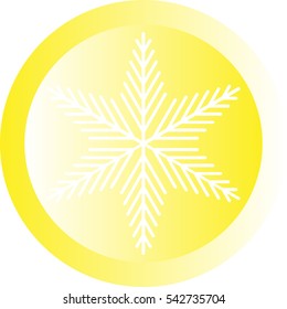 White snowflake on yellow ball or button - icon. Vector eps 10