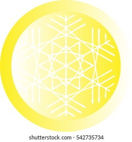 White snowflake on yellow ball or button - icon. Vector eps 10