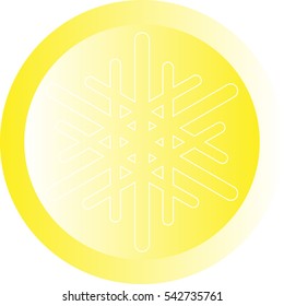 White snowflake on yellow ball or button - icon. Vector eps 10