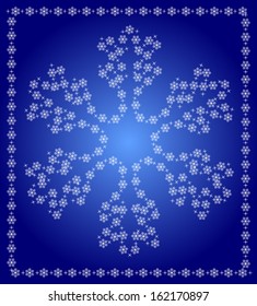 White snowflake over blue background.