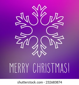 White snowflake over square abstract smooth blur background with hand written Christmas greetings.