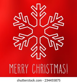 White snowflake over square abstract smooth blur background with hand written Christmas greetings.