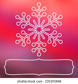 White snowflake over square abstract smooth blur background with empty frame for your text.