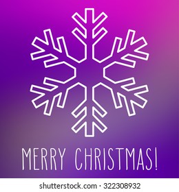 White snowflake over square abstract smooth blur background with hand written Christmas greetings.