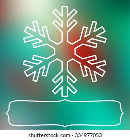 White snowflake over square abstract smooth blur background with empty frame for your text.