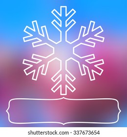 White snowflake over square abstract smooth blur background with empty frame for your text.
