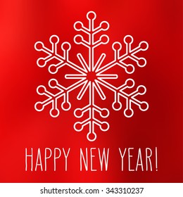 White snowflake over square abstract smooth blur background with hand written New Year greetings.