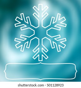 White snowflake over square abstract smooth blur background with empty frame for your text.