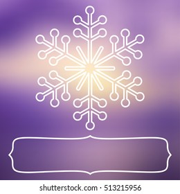 White snowflake over square abstract smooth blur background with empty frame for your text.