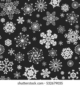 white snowflake pattern on black background, vector illustration